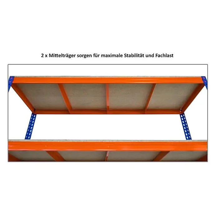 Profi Schwerlastregal BISON | HxBxT 200x180x60cm | 4 Spanplatten-Ebenen 15mm | Fachlast 600kg | Blau-Orange - 