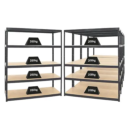 Mega Deal | 5x Schwerlastregal Giant Elephant | HxBxT 180x150x60 cm |  Fachlast 200kg | Schwarz
