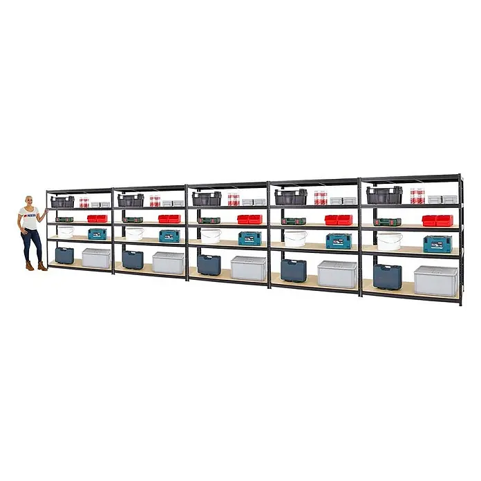 Mega Deal | 5x Schwerlastregal Giant Elephant | HxBxT 180x150x60 cm |  Fachlast 200kg | Schwarz - 
