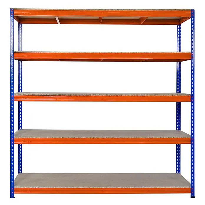 Profi Schwerlastregal BISON | HxBxT 200x200x60cm | 5 Spanplatten-Ebenen 15mm | Fachlast 600kg | Blau-Orange - 