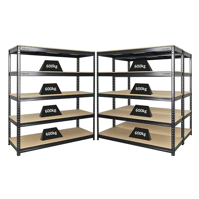 Mega Deal | 3x Profi Schwerlastregal BISON | HxBxT 200x180x60cm | 5 Fachböden | Fachlast 600kg | Schwarz - 