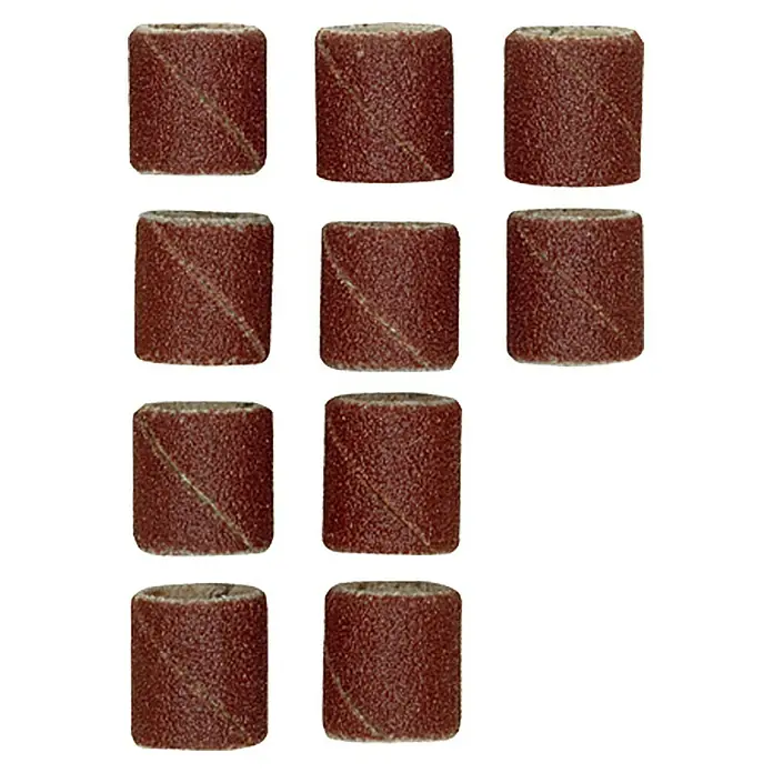 Proxxon Ersatz-Schleifbänder No 28979 - Körnung: 120, Durchmesser: 14 mm, 10 Stk. - Zehn braune Schleifhülsen, die für Rotationswerkzeuge wie Schleifmaschinen oder Nagelfräser geeignet sind.