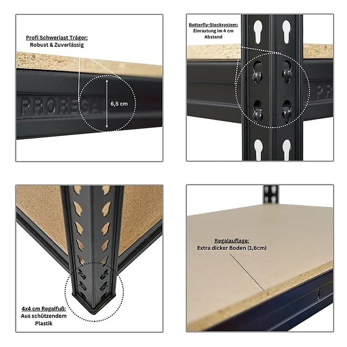 Mega Deal | 3x Profi Schwerlastregal BISON | HxBxT 200x200x60cm | 5 Fachböden | Fachlast 600kg | Schwarz - 