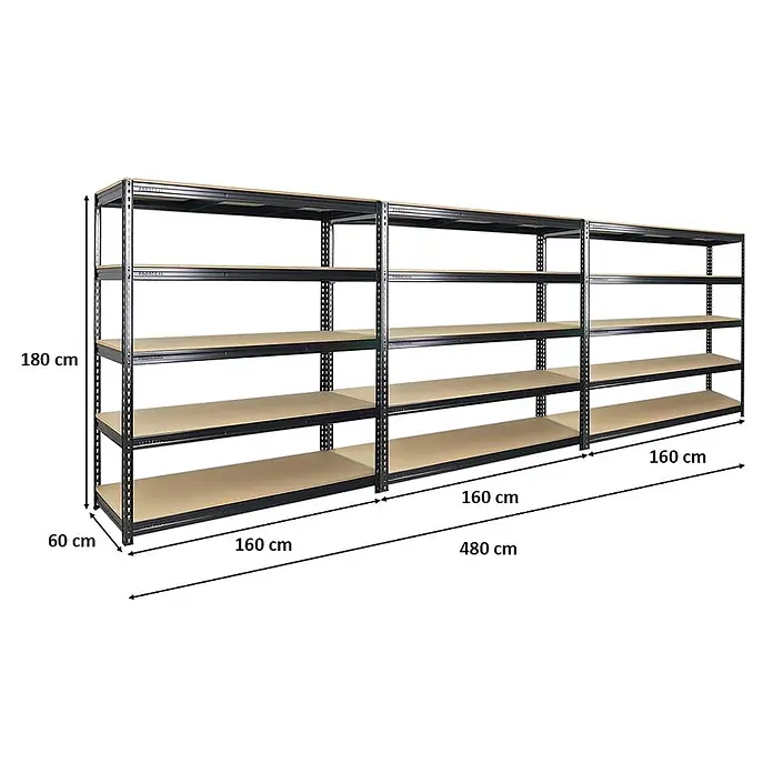 Mega Deal | 3x Profi Schwerlastregal BISON | HxBxT 200x180x60cm | 5 Fachböden | Fachlast 600kg | Schwarz - 