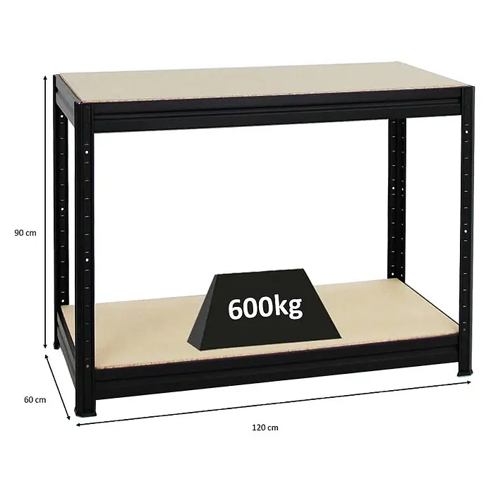 Mega Deal | 1x Schwerlastregal Slim Elephant M & 1x Höhenverstellbare Werkbank Slim DINO | Fachlast bis zu 600kg | Schwarz - 