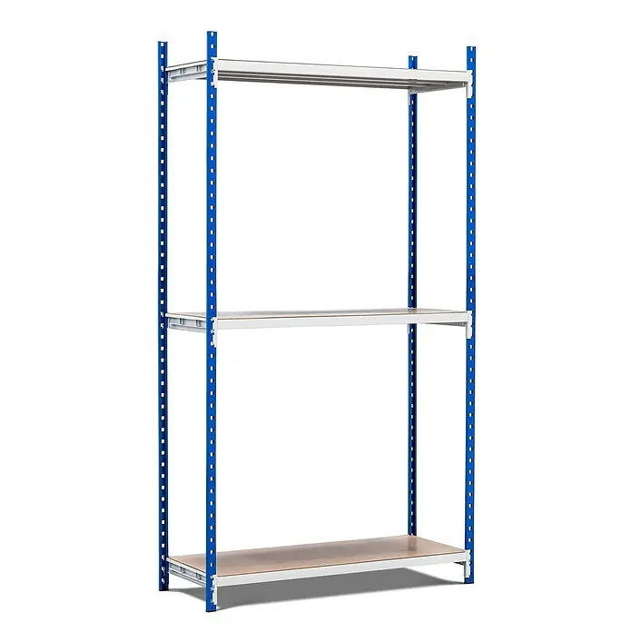 Proregal Schwerlastregal MAXIMUS Pro - H x B x T: 300 x 100 x 60 cm, Traglast pro Boden: 286 kg, Anzahl Böden: 3 Stk., Stecken, Lichtblau/Lichtgrau