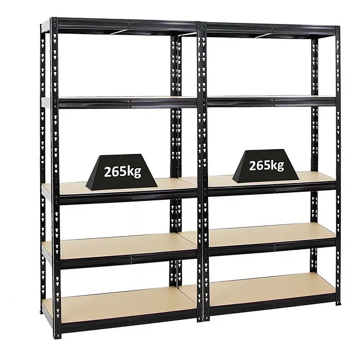 Mega Deal | 2x Schwerlastregal Tiger | HxBxT 180x90x45 cm |  Fachlast 265kg | Schwarz - 
