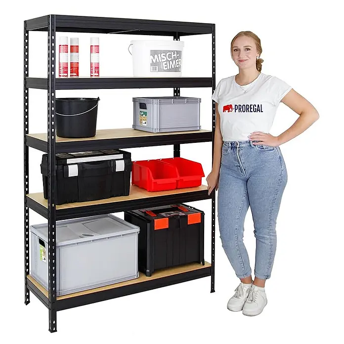 Schwerlastregal Rivet | HxBxT 180x120x45 cm | Fachlast 250kg | Innovatives Stecksystem | Schwarz - 
