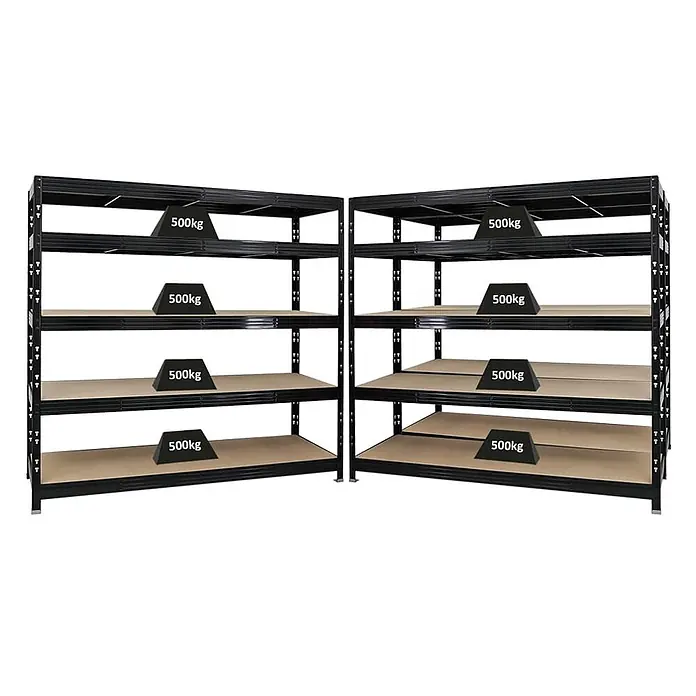 Mega Deal | 3x Profi Schwerlastregal Rhino | HxBxT 180x200x60cm | 5 Spanplatten-Ebenen 8mm | Fachlast 500kg | Schwarz - 