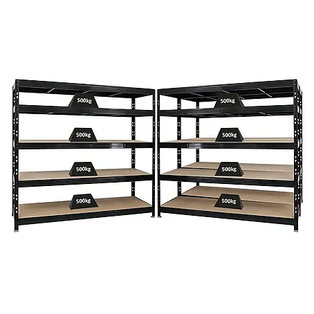 Mega Deal | 3x Profi Schwerlastregal Rhino | HxBxT 180x200x60cm | 5 Spanplatten-Ebenen 8mm | Fachlast 500kg | Schwarz