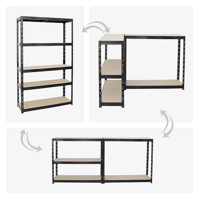 Mega Deal | 2x Schwerlastregal Giant Tiger | HxBxT 200x120x60cm | Fachlast 265kg | 5-Ebenen | Schwarz | Garagenregal, Lagerregal, Steckregal, Kellerregal, Werkstattregal - 