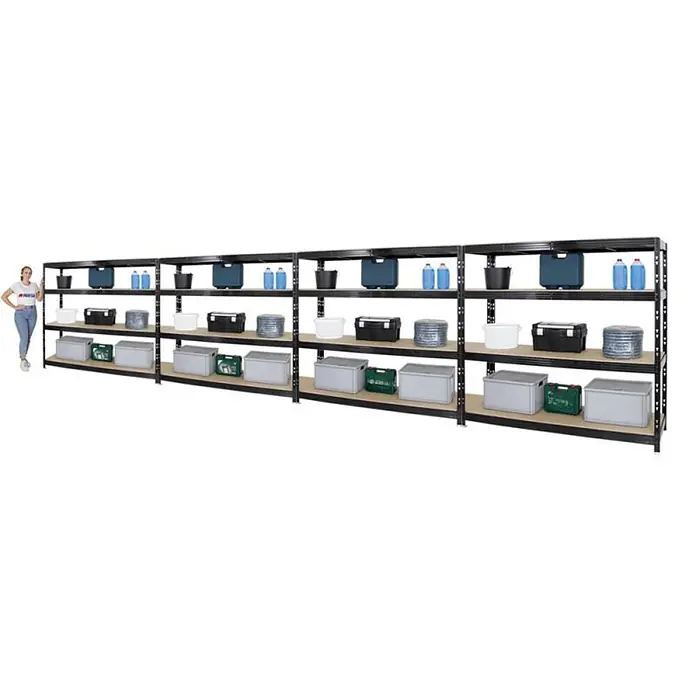 Mega Deal | 4x Profi Schwerlastregal Rhino | HxBxT 180x200x60cm | 4 Spanplatten-Ebenen 16mm | Fachlast 500kg | Schwarz - 