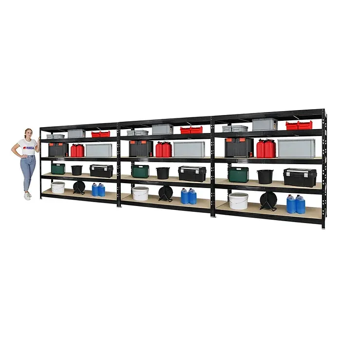 Mega Deal | 3x Profi Schwerlastregal Rhino | HxBxT 180x200x60cm | 5 Spanplatten-Ebenen 8mm | Fachlast 500kg | Schwarz - 