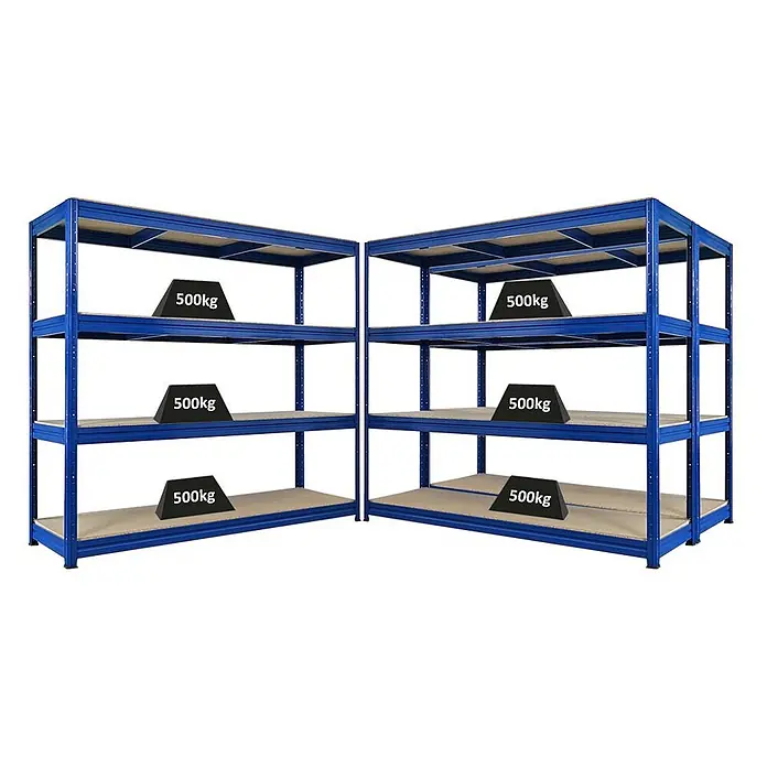 Mega Deal | 3x Schwerlastregal DINO | HxBxT 180x200x60cm | 4 Spanplatten-Ebenen 16mm | Fachlast 500kg | Blau - 