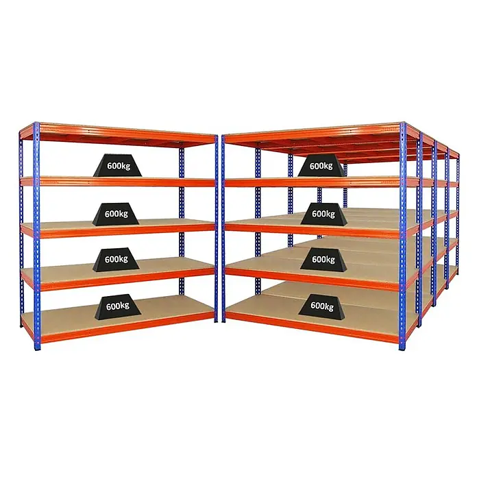Mega Deal | 5x Profi Schwerlastregal BISON | HxBxT 200x200x60cm | 5 Fachböden | Fachlast 600kg | Blau-Orange - 