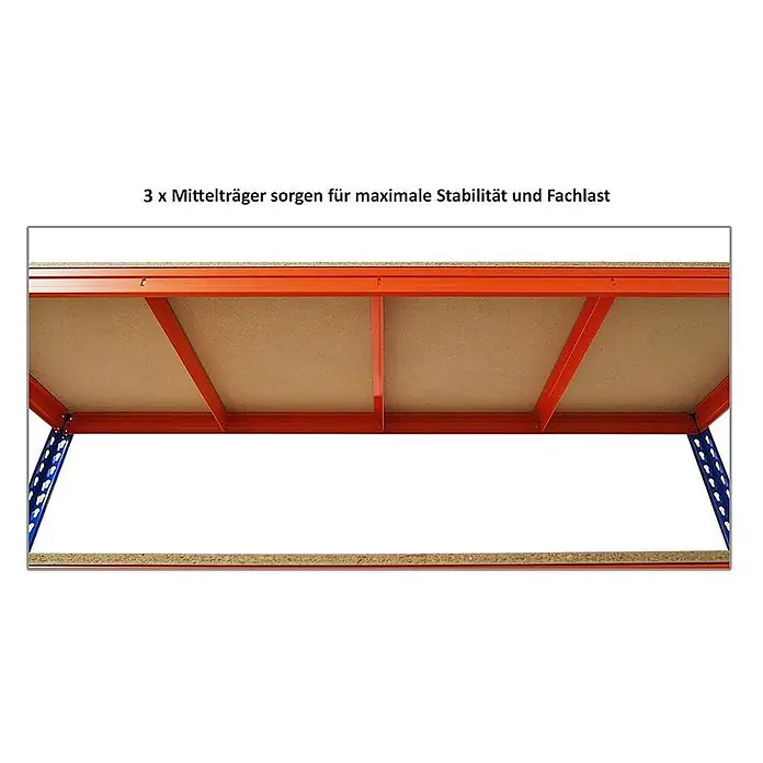 Mega Deal | 2x Profi Schwerlastregal BISON | HxBxT 200x200x60cm | 4 Fachböden | Fachlast 600kg | Blau-Orange - 