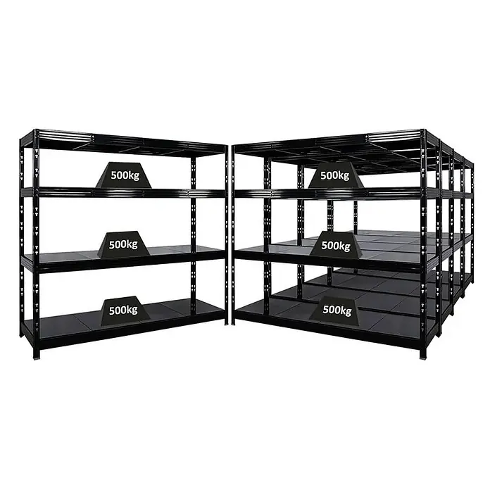 Set Deal 5x Profi Schwerlastregal Rhino 180x200x60cm 4 Böden 500kg Schwarz -  - Schwarze Hochleistungs-Metallregaleinheiten mit 500 kg Tragfähigkeit pro Regal.
