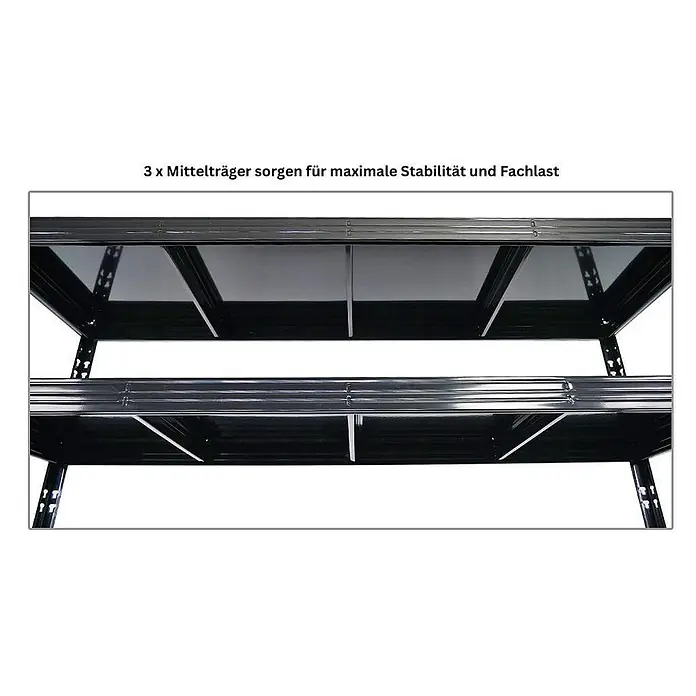 Mega Deal | 4x Profi Schwerlastregal Rhino | HxBxT 180x200x60cm | 4 Stahlplatten-Ebenen | Fachlast 500kg | Schwarz - 
