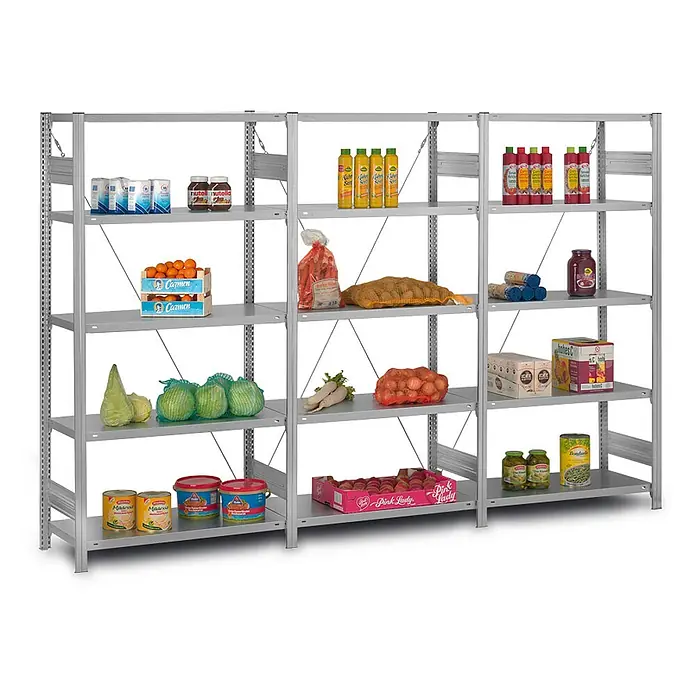 Proregal Schwerlastregal MAGNUS Stecksystem Edelstahl - H x B x T: 175 x 100 x 50 cm, Traglast pro Boden: 200 kg, Anzahl Böden: 5 Stk., Stecken, Edelstahl