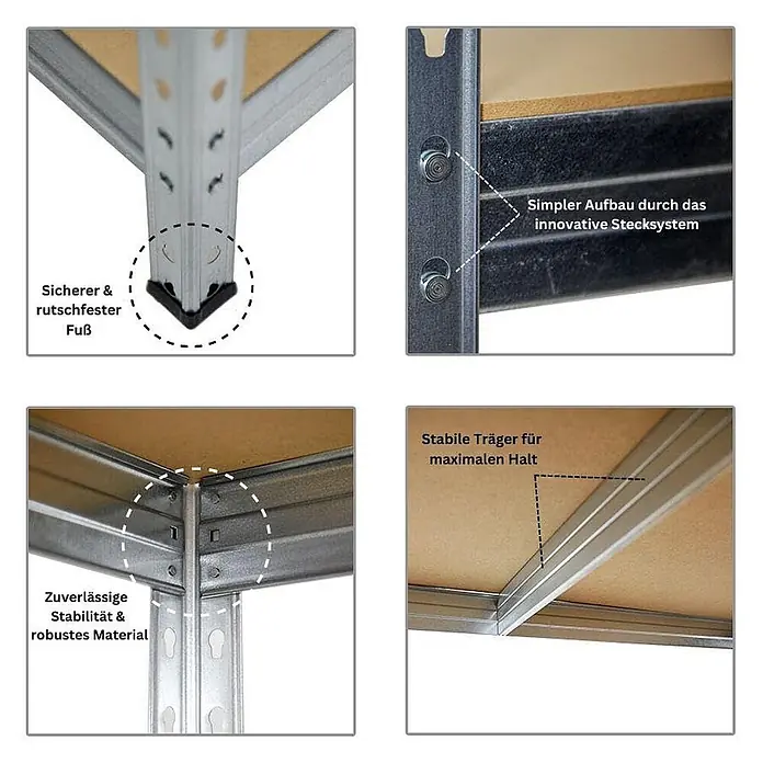 Schwerlastregal Rivet | HxBxT 180x120x60 cm | Fachlast 250kg | Innovatives Stecksystem | Verzinkt - 