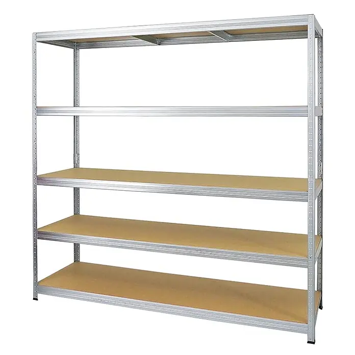 Mega Deal | 2x Schwerlastregal Giant Elephant | HxBxT 180x180x60cm | Fachlast 200kg | Verzinkt -  - Fünfbödiges Metallregal mit hellbraunen Holzablagen.