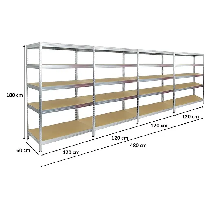 Mega Deal | 4x Schwerlastregal Rivet | HxBxT 180x120x60 cm | Fachlast 250kg | Verzinkt -  - Metallregal mit Holzböden, H180, T60, B480 cm.