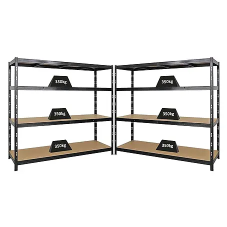 Mega Deal | 2x Profi Schwerlastregal GOLIATH | HxBxT 180x200x60cm | Fachlast 350kg | Schwarz