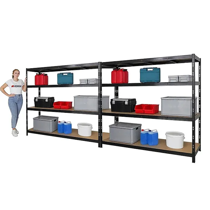 Mega Deal | 2x Profi Schwerlastregal GOLIATH | HxBxT 180x200x60cm | Fachlast 350kg | Schwarz - 