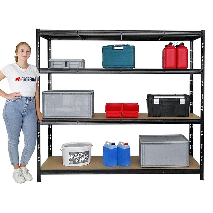 Mega Deal | 4x Profi Schwerlastregal GOLIATH | HxBxT 180x200x60cm | Fachlast 350kg | Schwarz - 