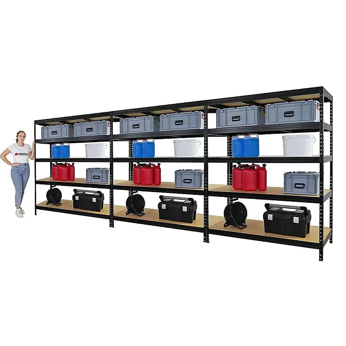 Mega Deal | 3x Schwerlastregal Rivet | HxBxT 180x150x60 cm | Fachlast 250kg | Schwarz - 