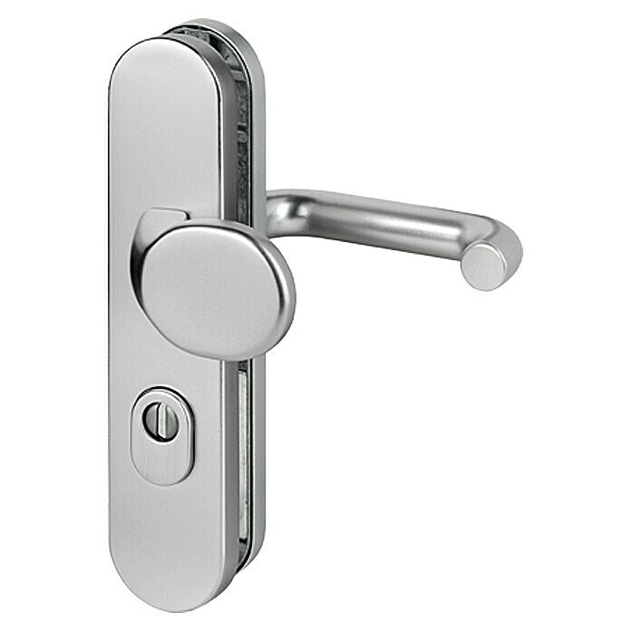 Herraje de protección (Puerta principal, Grosor de puerta: 35 - 45 mm, Aluminio, Cilindro de perfil PZ, Color: Acero inoxidable)