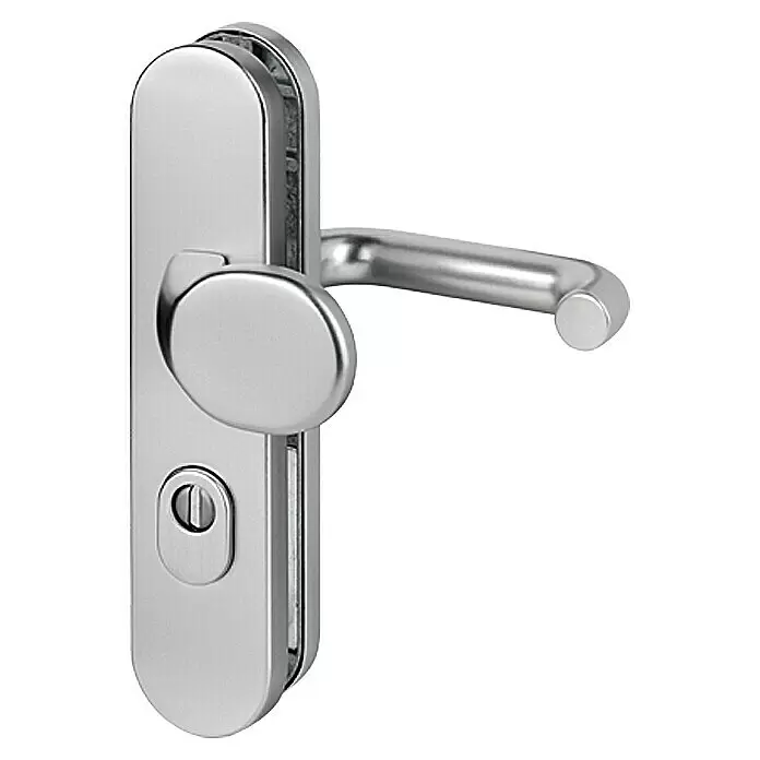 Herraje de protección - Puerta principal, Aluminio, Cilindro de perfil PZ, Color: Acero inoxidable - Manilla de puerta de cromo satinado con cerradura, para puertas de cristal.
