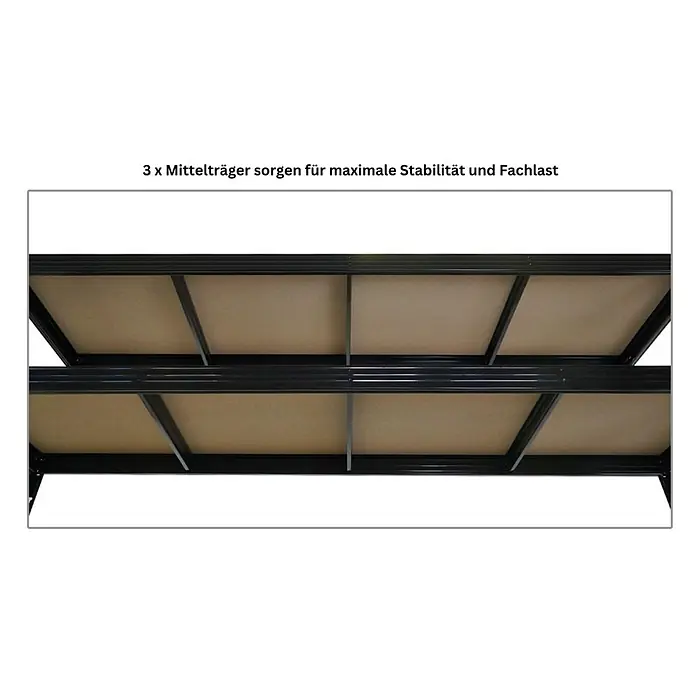 Mega Deal | 2x Profi Schwerlastregal Rhino | HxBxT 180x240x60cm | 4 Spanplatten-Ebenen 8mm | Fachlast 450kg | Schwarz - 