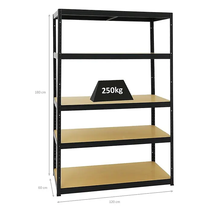 Mega Deal | 2x Schwerlastregal Big Elephant M & 1x Höhenverstellbare Werkbank Slim DINO| Fachlast bis zu 600kg | Schwarz - 