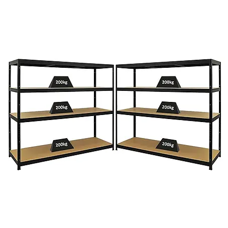 Mega Deal | 2x Schwerlastregal Giant Elephant | HxBxT 160x180x60cm | Fachlast 200kg | Schwarz