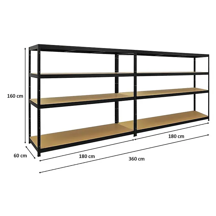 Mega Deal | 2x Schwerlastregal Giant Elephant | HxBxT 160x180x60cm | Fachlast 200kg | Schwarz - 