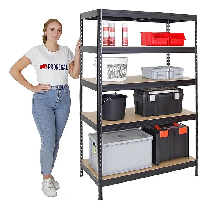 Schwerlastregal Rivet | HxBxT 180x120x60 cm | Fachlast 250kg | Innovatives Stecksystem | Schwarz - 