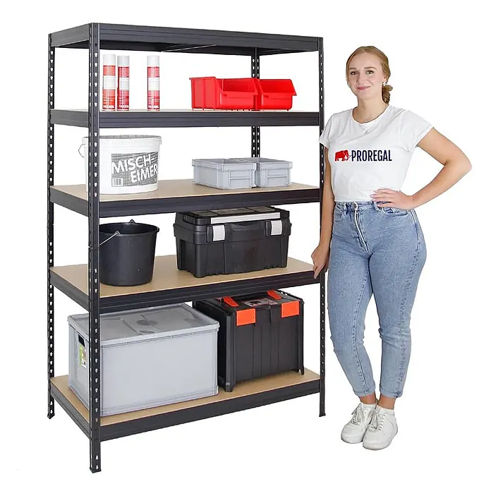 Schwerlastregal Rivet | HxBxT 180x120x60 cm | Fachlast 250kg | Innovatives Stecksystem | Schwarz - 