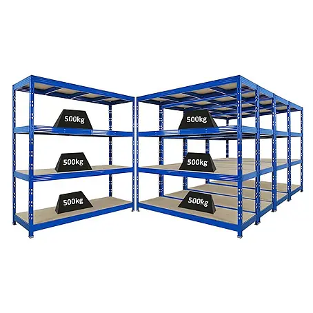 Set Deal 5x Profi Schwerlastregal Rhino 200x200x60cm 4 Böden 500kg Blau