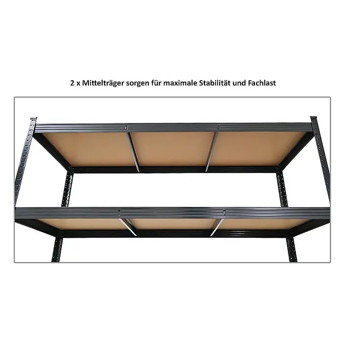 Proregal Schwerlastregal Mega Deal TAURUS - H x B x T: 180 x 160 x 60 cm, Traglast pro Boden: 250 kg, Anzahl Böden: 5 Stk., Stecken, Schwarz