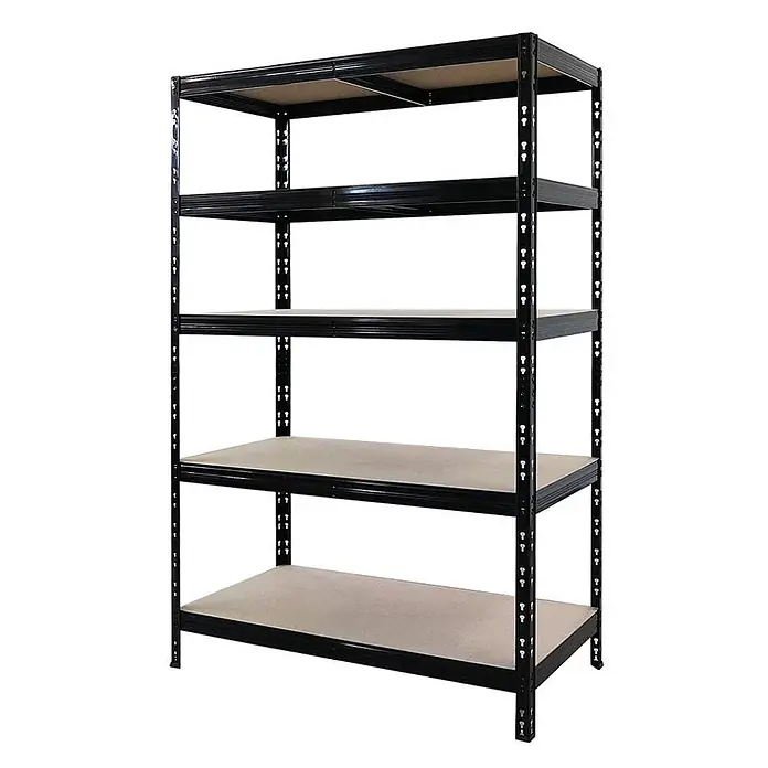 Set Deal 3x Schwerlastregal Tiger 180x120x60cm Fachlast 265kg Schwarz -  - Schwarzes Metallregal mit 5 Ablagen aus hellem Holz für robuste Lagerung.