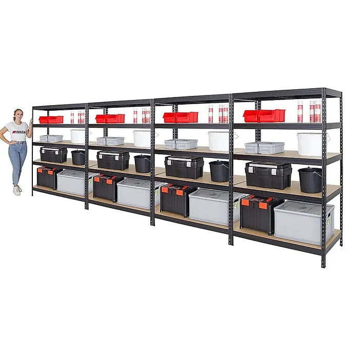 Mega Deal | 4x Schwerlastregal Rivet | HxBxT 180x120x60 cm | Fachlast 250kg | Schwarz - 