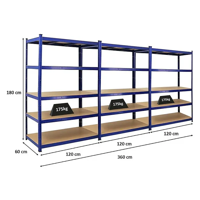 Mega Deal | 3x Schwerlastregal TAURUS | HxBxT 180x120x60cm | Fachlast 175kg | Blau - 