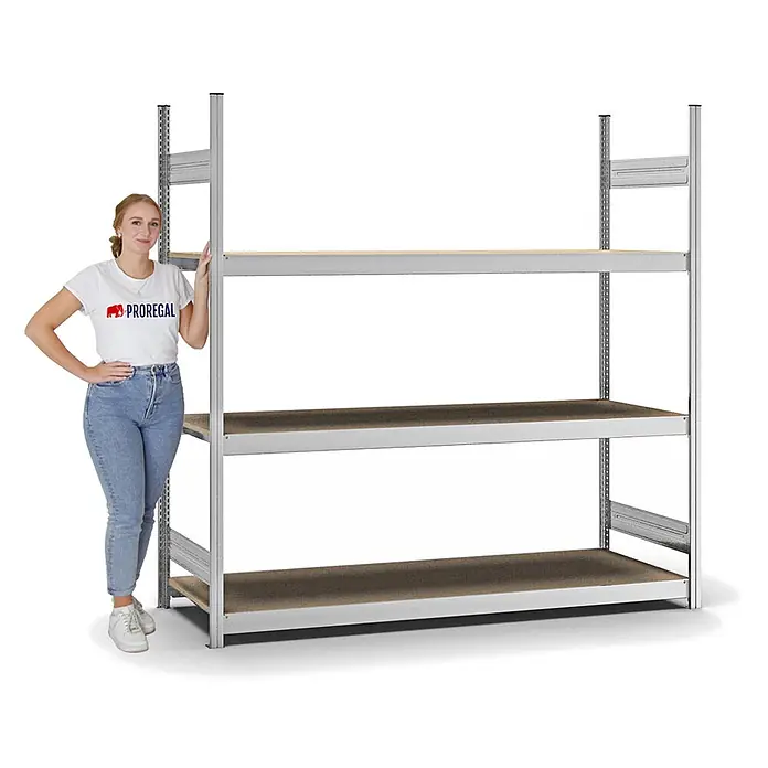 Proregal Schwerlastregal MAGNUS Stecksystem - H x B x T: 200 x 200 x 60 cm, Traglast pro Boden: 350 kg, Anzahl Böden: 3 Stk., Stecken, Verzinkt