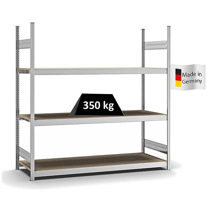 Proregal Schwerlastregal MAGNUS Stecksystem - H x B x T: 200 x 200 x 60 cm, Traglast pro Boden: 350 kg, Anzahl Böden: 3 Stk., Stecken, Verzinkt