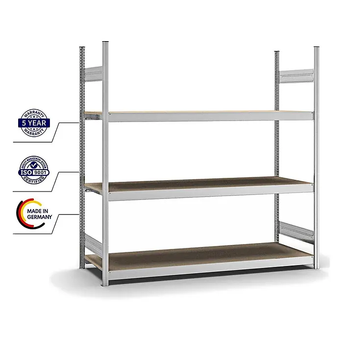 Proregal Schwerlastregal MAGNUS Stecksystem - H x B x T: 200 x 200 x 60 cm, Traglast pro Boden: 350 kg, Anzahl Böden: 3 Stk., Stecken, Verzinkt