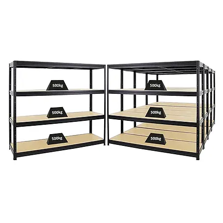Mega Deal | 5x Schwerlastregal DINO | HxBxT 180x180x60cm | 4 MDF-Platten-Ebenen 6,5 mm | Fachlast 500kg | Schwarz