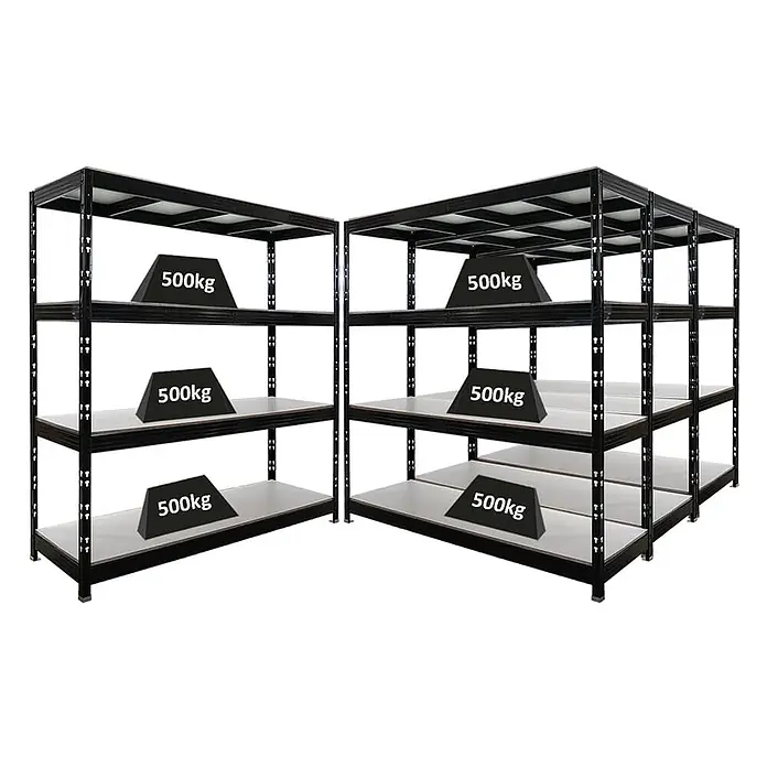 Mega Deal | 4x Profi Schwerlastregal Rhino | HxBxT 200x200x60cm | 4 Melamin-Ebenen 16mm | Fachlast 500kg | Schwarz - 