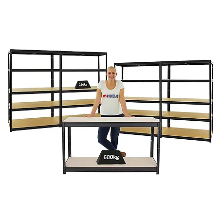 Proregal  Schwerlastregal Mega Deal 4x Big Elephant M & 1x Höhenverstellbare Werkbank Big DINO