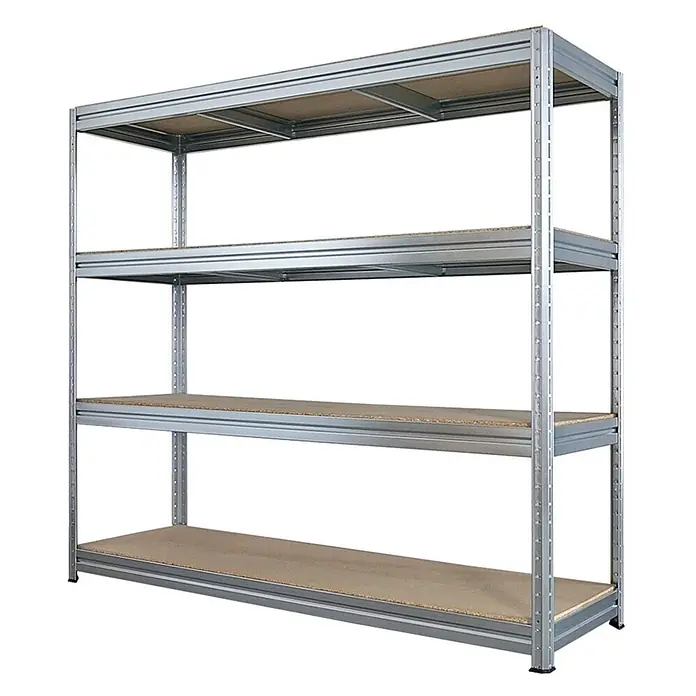 Proregal Schwerlastregal DINO - H x B x T: 180 x 200 x 60 cm, Traglast pro Boden: 500 kg, Anzahl Böden: 4 Stk., Stecken, Verzinkt